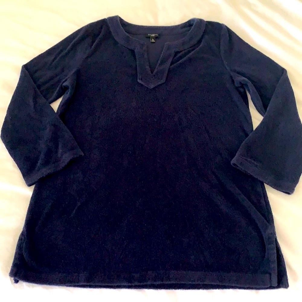Talbots Tunic Navy 3/4 sleeve Terry Womens Size S Petite